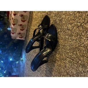 Etienne Agner Black Women's Heeled Sandals with Buckle Strap